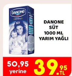 Danone Süt Yarım Yağlı 1000 ml