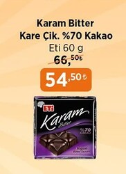 Eti Karam Bitter Kare Çikolata &70 Kakao 60 g