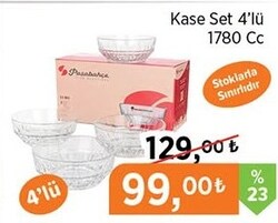 Paşabahçe Kase Set 4'lü 1780 cc
