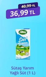 Sütaş Yarım Yağlı 1 lt Süt