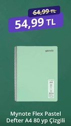 Mynote Flex Pastel Spiralli A4 80 Yaprak Çizgili Defter