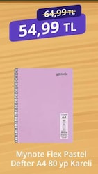 Mynote Flex Pastel Spiralli A4 80 Yaprak Kareli Defter