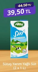 Sütaş Yarım Yağlı Süt (2 x 1 L)