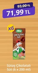 Sütaş Çikolatalı 200 ml 6 Adet Süt
