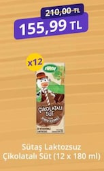 Sütaş Laktozsuz Çikolatalı Süt 12x180 ml 