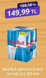 Red Bull SugarFree 250 ml 4'lü Paket Şekersiz Enerji İçeceği