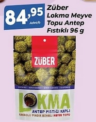 Züber Lokma 96 gr Antep Fıstığı Kaplı Kakaolu Meyve Topu