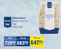 Metro Chef Beyazlatılmış Bütün Badem 1 kg