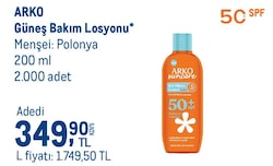 Arko Suncare Çok Yüksek Korumalı 200 ml 50 Faktör Güneş Losyonu
