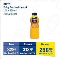 Cappy Pulpy Portakallı İçecek 12'li x 330 ml