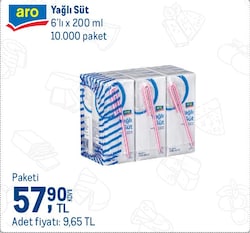 Aro Yağlı Süt 200 ml 6'lı 