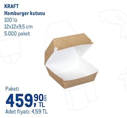 Kraft Hamburger Kutusu 12x12x9.5 cm 100'lü 