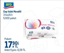 Aro Cep Islak Mendil 3'lüx15'li 
