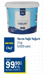 Metro Chef Yarım Yağlı Yoğurt 3 kg