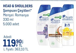 Head & Shoulders Kafein 330 ml Saç Dökülmesine Karşı Şampuan