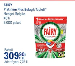 Fairy Platinum Plus Bulaşık Makinesi Tableti 40'lı
