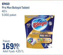 Bingo Akıllı Kapsül Pro Max Bulaşık Makinesi Tableti 40'lı