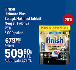 Finish Ultimate Plus Bulaşık Makinesi Tableti 75'li
