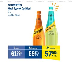 Schweppes Gazlı İçecek Çeşitleri 1 l