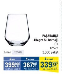 Paşabahçe Allegra Su Bardağı 6'lı