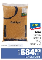 Aro Pilavlık/Köftelik Bulgur 25 kg