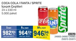 Coca Cola/Fanta/Sprite İçecek Çeşitleri 24x330 ml