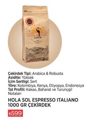 Hola Sol Espresso Italiano 1000 gr Çekirdek
