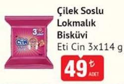 Eti Cin Çilek Soslu Lokmalık Bisküvi 3x114 g 
