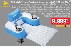 Corby Elektrikli Şişme Deniz ve Havuz Yatağı Çift Motor M60