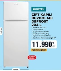 Kumtel Çift Kapılı Buzdolabı Defrost 204 L 