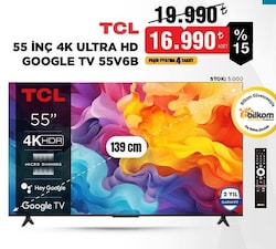 TCL 55V6B 4K Ultra HD 55' 140 Ekran Uydu Alıcılı Google Smart LED TV