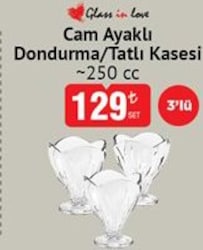 Glass İn Love Cam Ayaklı Dondurma/Tatlı Kasesi 250 cc 3'lü 