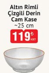 Altın Rimli Çizgili Derin Cam Kase 25 cm 