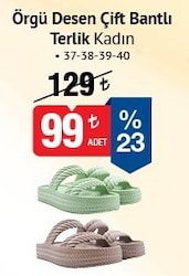 Kadın Örgü Desen Çift Bantlı Terlik