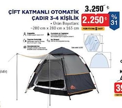 North Pacific Çift Katmanlı 4 Kişilik Otomatik Çadır