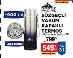 North Pacific Süzgeçli Vakum Kapaklı Termos 900 ml 
