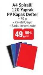 Studi A4 Spiralli 120 Yaprak PP Kapak Defter 70 g Kareli/Çizgili 
