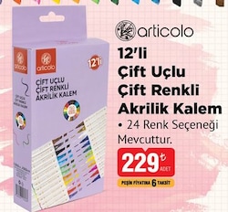 Articolo Çift Uçlu Çift Renkli Akrilik Kalem 12'li 
