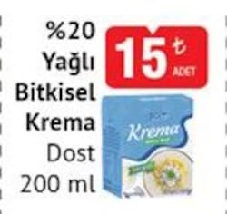 Dost %20 Yağlı Bitkisel Krema 200 ml