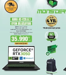 Monster Abra A5 V20.6.1 i7-13620H 16 GB 1 TB SSD RTX3050 15.6' W11H Full HD Gaming Laptop