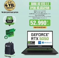Monster Abra A5 V22.1.1 i7-13620H 16 GB 1 TB SSD RTX5050 15.6' W11H Full HD Gaming Laptop