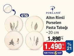 Porland Altın Rimli Porselen Pasta Tabağı 20 cm 4'lü