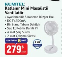 Kumtel Katlanır Mini Masaüstü Vantilatör