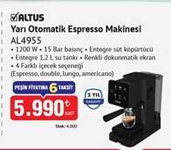 Altus AL4955 Yarı Otomatik Espresso Makinesi 1200 W