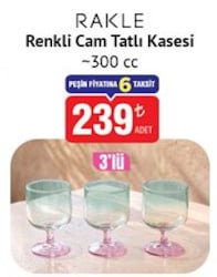 Rakle Renkli Cam Tatlı Kasesi 300 cc 3'lü