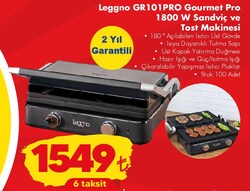 Leggno GR101PRO Gourmet Pro 1800 W Sandviç ve Tost Makinesi