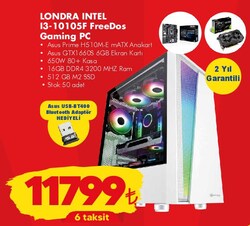 Asus Londra Intel I3-10105F freeDos Gaming Pc+USB-BT490 Bluetooth Adaptör Hediyeli