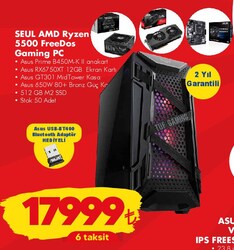 Asus Seul AMD Ryzen 5500 FreeDos Gaming Pc+USB-BT490 Bluetooth Adaptör Hediyeli
