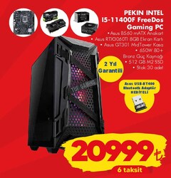 Asus Pekin Intel I5-11400F FreeDos Gaming Pc+USB-BT490 Bluetooth Adaptör Hediyeli
