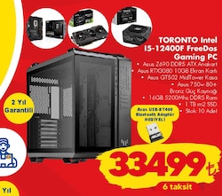 Asus Toronto Intel I5-12400F FreeDos Gaming Pc+USB-BT400 Bluetooth Adaptör Hediye